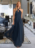 Aisha A-Line Halter Floor-Length Bridesmaid Dress With Ruffle STIP0013059