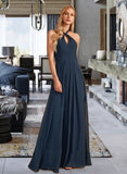 Aisha A-Line Halter Floor-Length Bridesmaid Dress With Ruffle STIP0013059