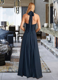 Aisha A-Line Halter Floor-Length Bridesmaid Dress With Ruffle STIP0013059