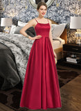 Ashly A-Line Square Neckline Floor-Length Satin Bridesmaid Dress STIP0013060