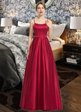 Ashly A-Line Square Neckline Floor-Length Satin Bridesmaid Dress STIP0013060