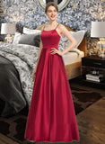 Ashly A-Line Square Neckline Floor-Length Satin Bridesmaid Dress STIP0013060