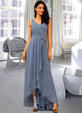 Chana A-LineV-neckAsymmetricalChiffonBridesmaidDressWithRuffleBow(s)#251387 STIP0013061