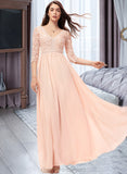 Julianne A-line V-Neck Floor-Length Chiffon Lace Bridesmaid Dress STIP0013062