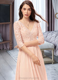 Julianne A-line V-Neck Floor-Length Chiffon Lace Bridesmaid Dress STIP0013062