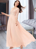 Julianne A-line V-Neck Floor-Length Chiffon Lace Bridesmaid Dress STIP0013062