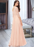 Julianne A-line V-Neck Floor-Length Chiffon Lace Bridesmaid Dress STIP0013062