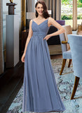 Briana A-line V-Neck Floor-Length Chiffon Bridesmaid Dress STIP0013063