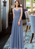 Briana A-line V-Neck Floor-Length Chiffon Bridesmaid Dress STIP0013063