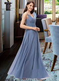 Briana A-line V-Neck Floor-Length Chiffon Bridesmaid Dress STIP0013063