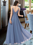 Briana A-line V-Neck Floor-Length Chiffon Bridesmaid Dress STIP0013063