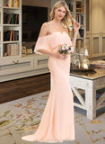 Brittany Trumpet/Mermaid Off the Shoulder Sweep Train Chiffon Bridesmaid Dress STIP0013064