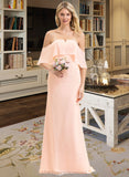 Brittany Trumpet/Mermaid Off the Shoulder Sweep Train Chiffon Bridesmaid Dress STIP0013064