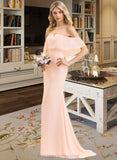 Brittany Trumpet/Mermaid Off the Shoulder Sweep Train Chiffon Bridesmaid Dress STIP0013064