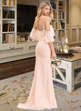 Brittany Trumpet/Mermaid Off the Shoulder Sweep Train Chiffon Bridesmaid Dress STIP0013064