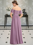 Lilith A-Line Off-the-Shoulder Floor-Length Chiffon Lace Bridesmaid Dress With Split Front STIP0013066