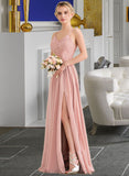 India A-Line Sweetheart Floor-Length Chiffon Lace Bridesmaid Dress With Split Front STIP0013068