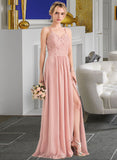 India A-Line Sweetheart Floor-Length Chiffon Lace Bridesmaid Dress With Split Front STIP0013068