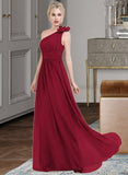 Alexandria A-Line One-Shoulder Floor-Length Chiffon Bridesmaid Dress With Ruffle Flower(s) STIP0013069