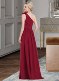 Alexandria A-Line One-Shoulder Floor-Length Chiffon Bridesmaid Dress With Ruffle Flower(s) STIP0013069