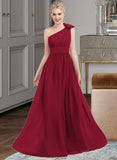 Alexandria A-Line One-Shoulder Floor-Length Chiffon Bridesmaid Dress With Ruffle Flower(s) STIP0013069