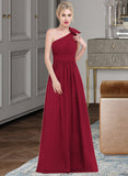 Alexandria A-Line One-Shoulder Floor-Length Chiffon Bridesmaid Dress With Ruffle Flower(s) STIP0013069