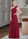 Alexandria A-Line One-Shoulder Floor-Length Chiffon Bridesmaid Dress With Ruffle Flower(s) STIP0013069