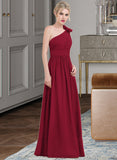 Alexandria A-Line One-Shoulder Floor-Length Chiffon Bridesmaid Dress With Ruffle Flower(s) STIP0013069