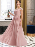 Sherry A-Line V-neck Floor-Length Bridesmaid Dress With Lace STIP0013071