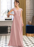 Sherry A-Line V-neck Floor-Length Bridesmaid Dress With Lace STIP0013071