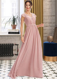 Sherry A-Line V-neck Floor-Length Bridesmaid Dress With Lace STIP0013071