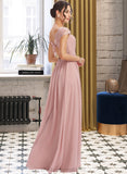 Sherry A-Line V-neck Floor-Length Bridesmaid Dress With Lace STIP0013071