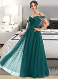 Jazlynn A-Line V-neck Floor-Length Bridesmaid Dress With Ruffle STIP0013072