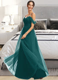 Jazlynn A-Line V-neck Floor-Length Bridesmaid Dress With Ruffle STIP0013072