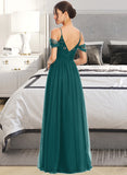 Jazlynn A-Line V-neck Floor-Length Bridesmaid Dress With Ruffle STIP0013072