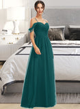 Jazlynn A-Line V-neck Floor-Length Bridesmaid Dress With Ruffle STIP0013072