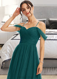 Jazlynn A-Line V-neck Floor-Length Bridesmaid Dress With Ruffle STIP0013072