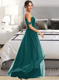 Jazlynn A-Line V-neck Floor-Length Bridesmaid Dress With Ruffle STIP0013072