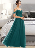 Jazlynn A-Line V-neck Floor-Length Bridesmaid Dress With Ruffle STIP0013072