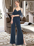 Sierra Jumpsuit/Pantsuit V-neck Floor-Length Bridesmaid Dress With Ruffle STIP0013073