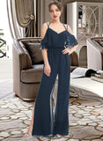 Sierra Jumpsuit/Pantsuit V-neck Floor-Length Bridesmaid Dress With Ruffle STIP0013073