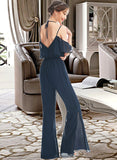 Sierra Jumpsuit/Pantsuit V-neck Floor-Length Bridesmaid Dress With Ruffle STIP0013073