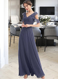 Anna A-Line V-neck Floor-Length Bridesmaid Dress With Ruffle STIP0013074