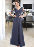 Anna A-Line V-neck Floor-Length Bridesmaid Dress With Ruffle STIP0013074