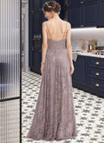 Emma A-Line V-neck Floor-Length Bridesmaid Dress With Split Front STIP0013075