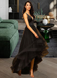 Kiana Ball-Gown/Princess V-neck Asymmetrical Tulle Bridesmaid Dress With Beading STIP0013077