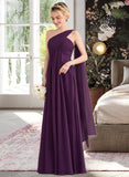 Amelie A-line One Shoulder Floor-Length Chiffon Bridesmaid Dress With Ruffle STIP0013078