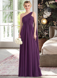 Amelie A-line One Shoulder Floor-Length Chiffon Bridesmaid Dress With Ruffle STIP0013078