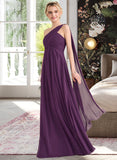 Amelie A-line One Shoulder Floor-Length Chiffon Bridesmaid Dress With Ruffle STIP0013078