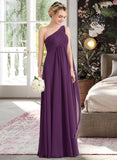 Amelie A-line One Shoulder Floor-Length Chiffon Bridesmaid Dress With Ruffle STIP0013078